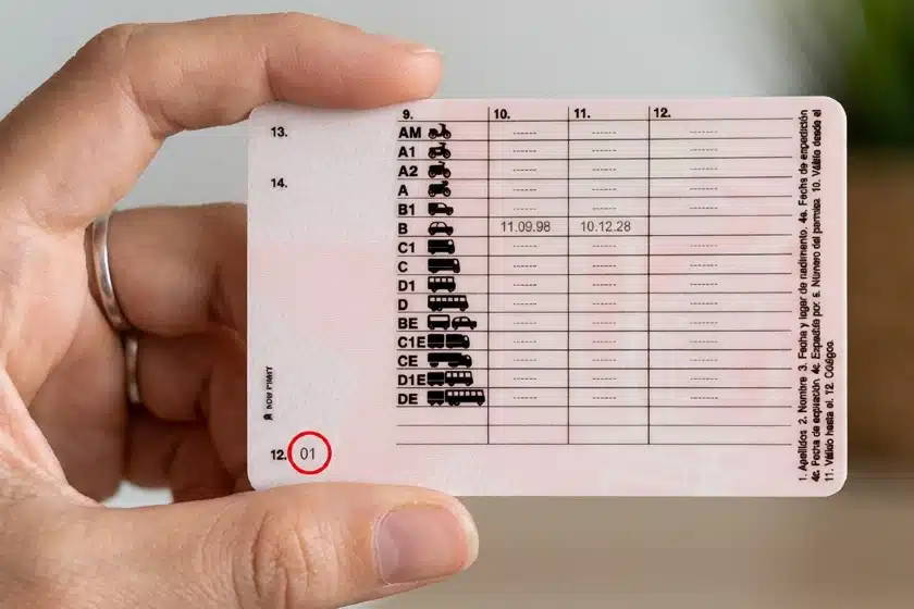 apendice 12 carnet Codigo 01 en el apendice 12 del carnet B de conducir