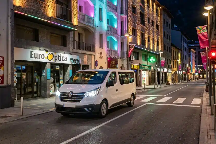 andorra la vella Furgoneta pasajeros en alquiler de La Jota circulando por las calles de Andorra La vella